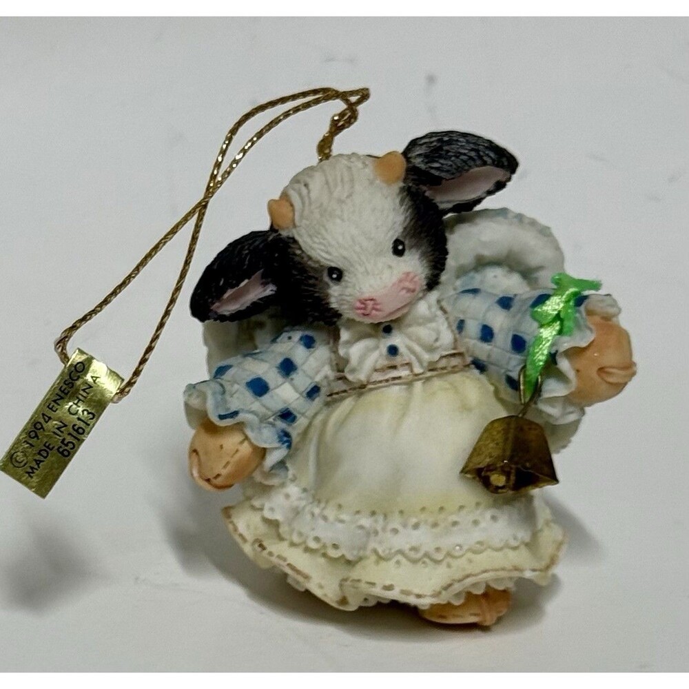 Enesco Mary's Moo Moos Angel With Cow Bell 651613 Collectible Hanging Ornament